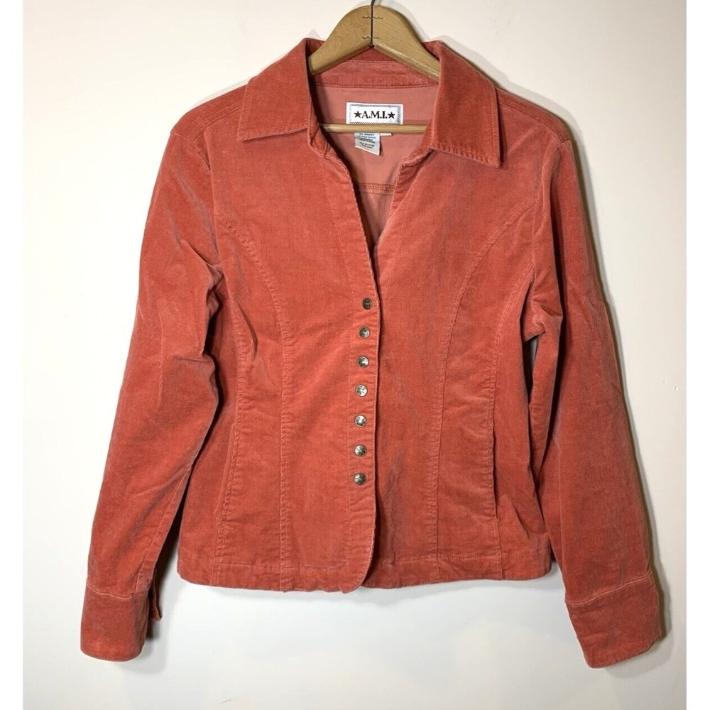 A.M.I. Blazer Jacket‎ Womens M Coral Corduroy Snap Front Cotton Western Cowgirl